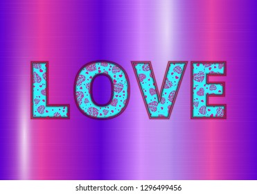 Bright romantic background with red hearts on a purple shiny backdrop