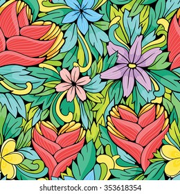 Bright romantic floral pattern with tropical flowers