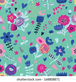 Luminoso patrón floral sin costuras. Se puede usar un patrón sin inconvenientes para papel de pared, rellenos de patrones, fondos de páginas web, texturas superficiales. Maravilloso fondo floral sin fisuras