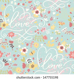 Bright romantic seamless pattern in modern stylish colors. Seamless pattern can be used for wallpaper, web page backgrounds, surface textures. Floral background - ideal for wedding design