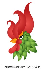 Bright rooster on white background. Isolated vector illustration.