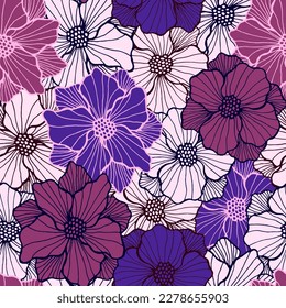 Bright rose bloom seamless sample. Organic bouquet composition. Rose flower with contour petals. Tablecloth print. Meadow blossom rustic endless design gift wrap motif.