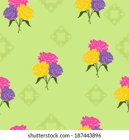 Bright roses on green  background