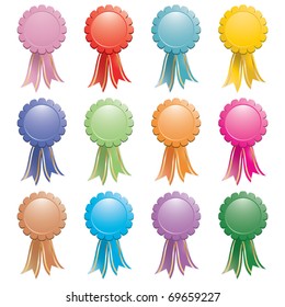 bright rosettes with ribbons isolated on white