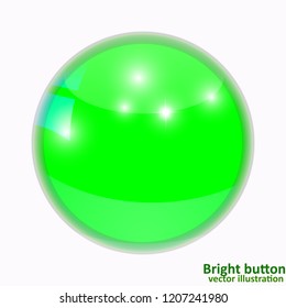 Bright round button. Web banner with button. Illustration in green and white colors.