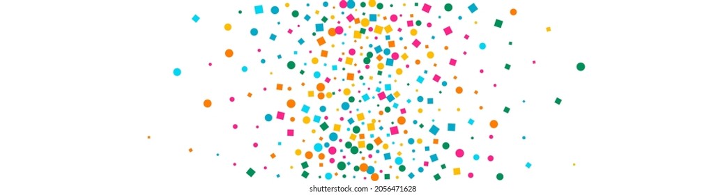 Heller, runder Carnaval-Vektorhintergrund mit Panoramablick. Festival Confetti Banner. Vektor Polka Postkarte. Farbregen, flatternde Textur.
