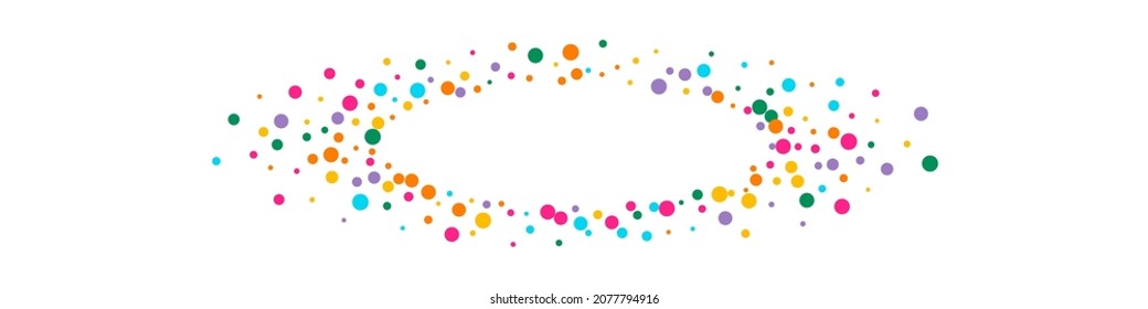 Bright Round Carnival Vector Panoramic Background. Abstract Polka Pattern. Transparent Shine Texture. Rainbow Dust Celebrate Background.