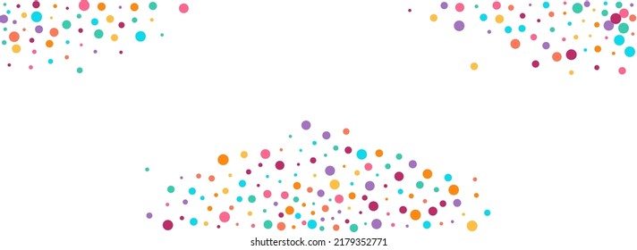 Bright Round Flying Vector Panoramic White Background. Abstract Dust Background. Christmas Confetti Wallpaper. Rainbow Circle Celebrate Design.