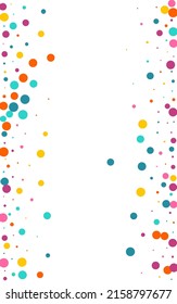 Bright Round Flying Vector White Background. Happy Dot Illustration. Transparent Polka Postcard. Multicolored Dust Fun Card.