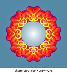 Bright round frame in the form of colorful ornament.