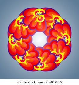 Bright round frame in the form of colorful ornament.