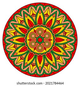 Bright round mandala with floral pattern. Vector image isolated on white background.