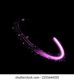 Bright round neon purple lines. Swirl effect. Circular movement of light energy. For design and advertising marketing. Vector