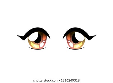 Bright Round Shape Eyes, Beautiful Eyes with Light Reflections Manga Japanese Style Vector Illustration