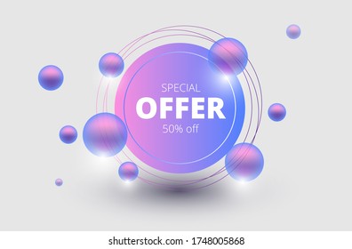 bright round sticker with soap bubbles on a light gray background