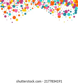 Bright Round Transparent Vector White Background. Carnaval Rain Postcard. Invitation Confetti Wallpaper. Multicolored Circle Effect Pattern.