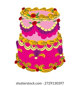 heller runder zweistufiger Kuchen mit verschiedenen Cremeschichten. süßes festliches Dessert für Geburtstagseinladungen, Valentinstag, Jubiläen, Grußkarten oder lebendige Grafikdesign-Projekte, Feiern