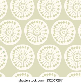 Bright rural seamless pattern. Fabric texture with decorative flowers. Background with circle ornamental texture