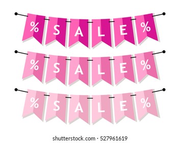 Bright Sale banner as bunting flags in flat style