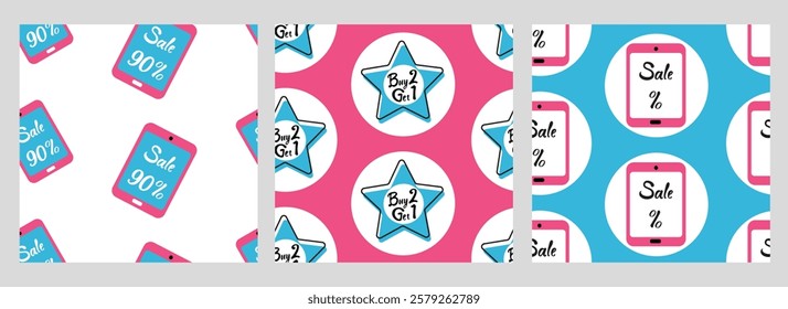 Bright sale promotional patterns featuring discounts and offers on digital devices