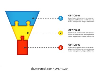 Bright Sales Or Conversion Funnel Puzzle, Consisting Of 3 Parts - Vector Infographic, Isolated On White