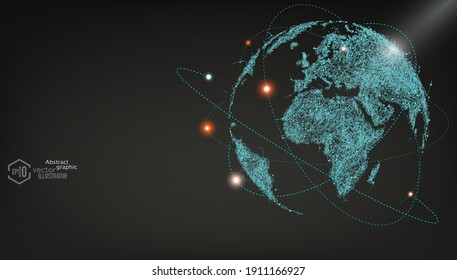 The bright satellite orbits around the earth, Abstract technology background.