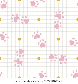 Bright scandi cat paw seamless vector background pattern. Cute kids animal doodle texture. Kawaii playful kitty footprint decor swatch. Decorative modern girly japanese stationery all over print