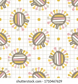 
Bright scandi floral blooms seamless vector background pattern. Stylized cute kids flower doodle texture. Kawaii playful style decor swatch. Decorative modern girly japanese stationery all over print