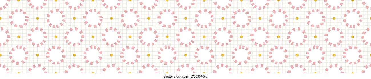 Bright scandi floral blooms seamless vector border pattern. Stylized cute kids flower doodle banner. Kawaii playful style deco ribbon trim. Decorative modern girly japanese stationery washi tape.