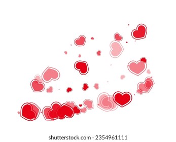 Bright scattered hearts confetti vector illustration. Romantic invitation card backdrop. Framed hearts love emotion symbols isolated on transparent background. Anniversary cute decor.