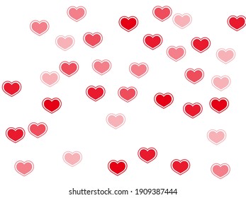 Bright scattered hearts falling vector illustration. Romantic greeting card backdrop. Bright hearts love passion symbols isolated on transparent background. Birthday sweet decor.