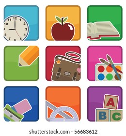 bright school icons with motifs, with clipping masks