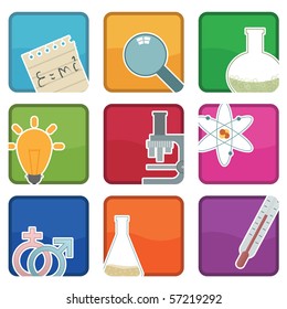 bright science icons with motifs, with clipping masks