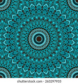 bright sea blue colored hand-drawing ornamental lace abstract seamless background with many details for design of silk neckerchiefs or printing on textile or use for card, invitation or banner cover.