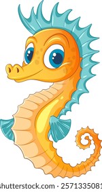 Bright seahorse with blue fins and big eyes