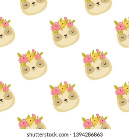 Bright seamles pattern with cute sloths. Good for greeting cards, wrapping paper, decorations, banners, wallpaper