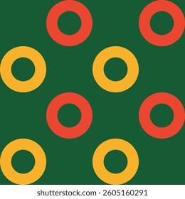 Bright seamless abstract geometric background with circles for New Year and Christmas. This trendy minimalist vector pattern features a circular grid and polka dots, ideal for holiday prints