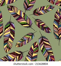 bright seamless abstract hand drawn pattern and background of the beautiful feather, flying concept - vector illustration