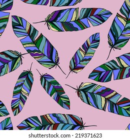 bright seamless abstract hand drawn pattern and background of the beautiful feather, flying concept - vector illustration 