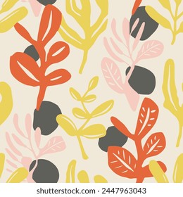 Bright Seamless Abstract Isolated Artwork Wallpaper. Orange Repetitive Fashion Foliage Watercolor, Seamless Vector. Purple Endless Elegant Simple Lines Texture. 