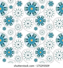 bright seamless abstract pattern with flowers and lines