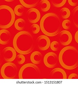 Bright seamless abstract pattern. On a red background are orange half rings. Print for textiles. Vector illustration.