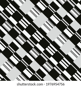Bright seamless abstract pattern in retro style. Vintage video games, audio equipment and televisions. Grunge background. Modern art. Video and broadcast error. Stock vector illustration.