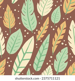 Bright Seamless Abstract Plumage Decor Background. Pastel Seamless Nature Quill Style, Seamless Print. Light Endless Artistic Feathers Leaves Texture. Plumage