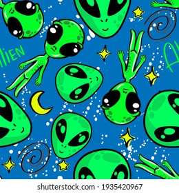 Bright seamless Alien , space  pattern for boys, teenagers, fashion textile, clothes, wrapping paper. Repeated print with  space 