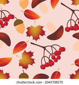 Helles, nahtloses Herbstmuster. Pilze, Blätter, Akkorde, Beeren