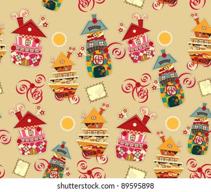 bright seamless background with candy houses