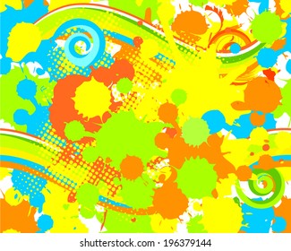 Bright seamless background with colorful splashes. Vector illustration.