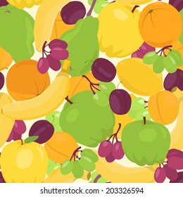 Bright seamless background with different cartoon fruits