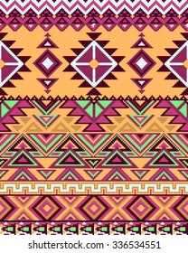 Bright seamless background with pixel pattern in aztec geometric tribal style. Vector illustration.